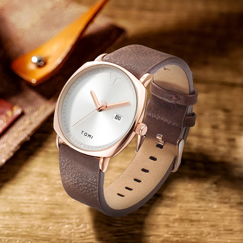 TOMI Reloj para hombre Reloj deportivo de moda minimalista Calendario Reloj de cuarzo informal de cuero