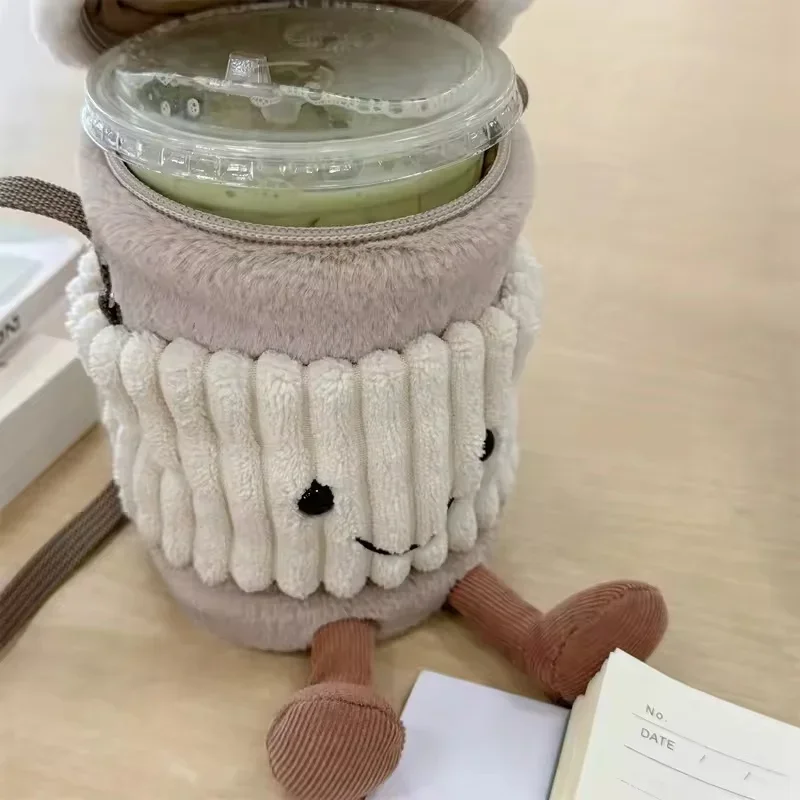 Réplica de bolsa de té de la leche y café de dibujos animados, colgante interesante, llavero de juguete de peluche, muñecas, tazas de acompañamiento, bolsas cruzadas de felpa