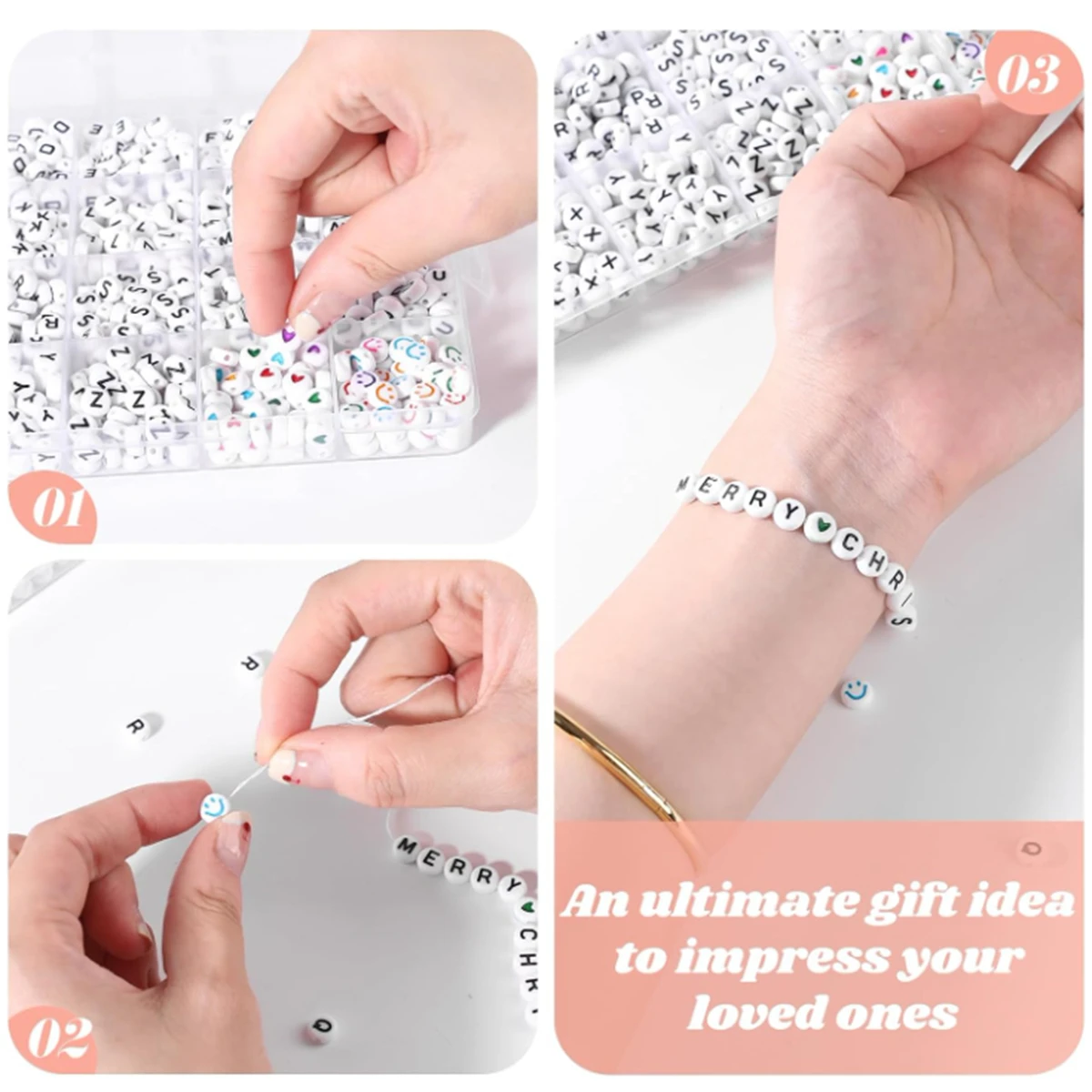 Cuentas del alfabeto Beadsky, kit para hacer pulseras de 840/1400 Uds., 28 estilos de kit de pulsera con cuentas DIY, artesanía de cuentas del alfabeto