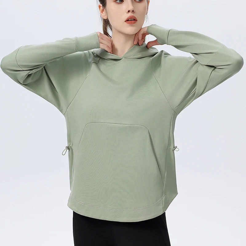 Sudadera de manga larga para mujer, Sudadera con capucha holgada y transpirable de Color sólido, Top para correr al aire libre, ropa de entrenamiento femenina, ropa deportiva