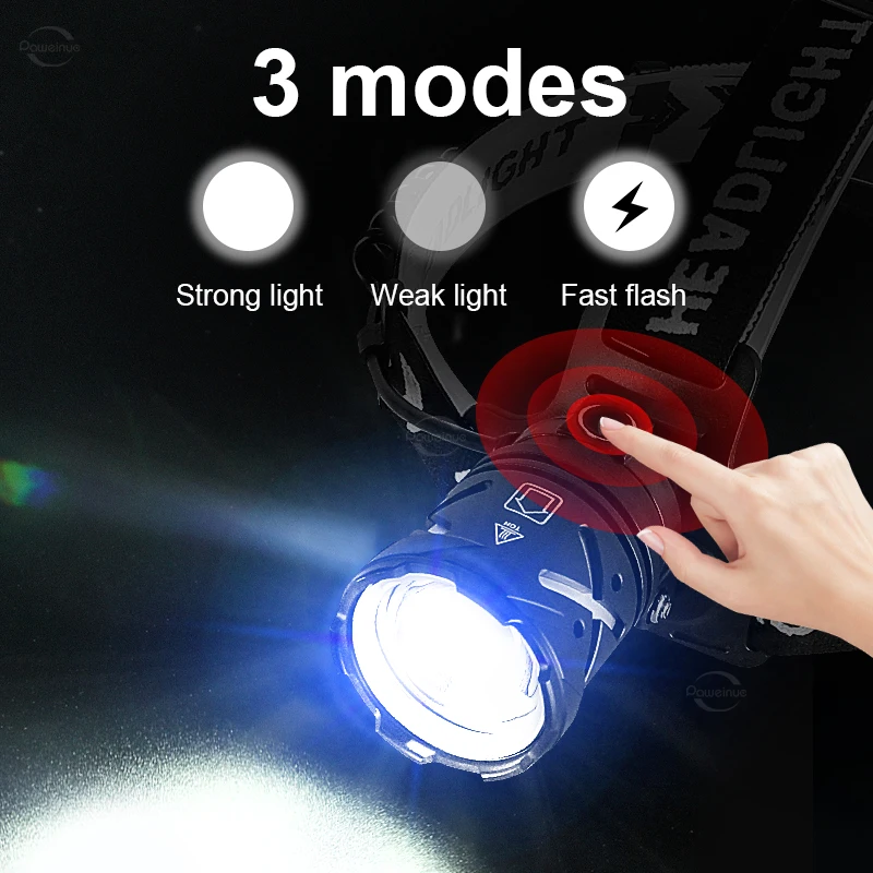 1000000 LM-linterna frontal más potente 18650, linterna LED recargable de alta potencia para cabeza de pesca, luz frontal profesional