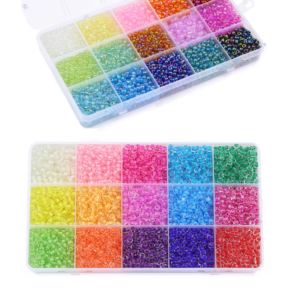 Kit multitamaño 11/0 2 3 4mm cuentas de vidrio transparente cuentas de semilla 15 colores espaciador cuentas de arroz sueltas para fabricación de joyería pulsera DIY