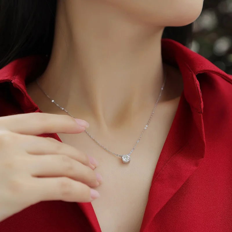 Moissanite diámetro 6,5mm 0,5-5CT mujer colgante Sier collar para mujer cadenas fiesta nupcial joyería fina 925 collar de plata esterlina