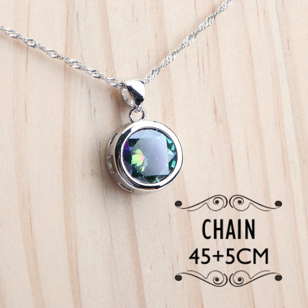 Conjuntos de joyería de plata de ley 925 para mujer, pendientes de circón de arcoíris mágicos naturales, anillo, pulseras, colgante, conjunto de collar de boda