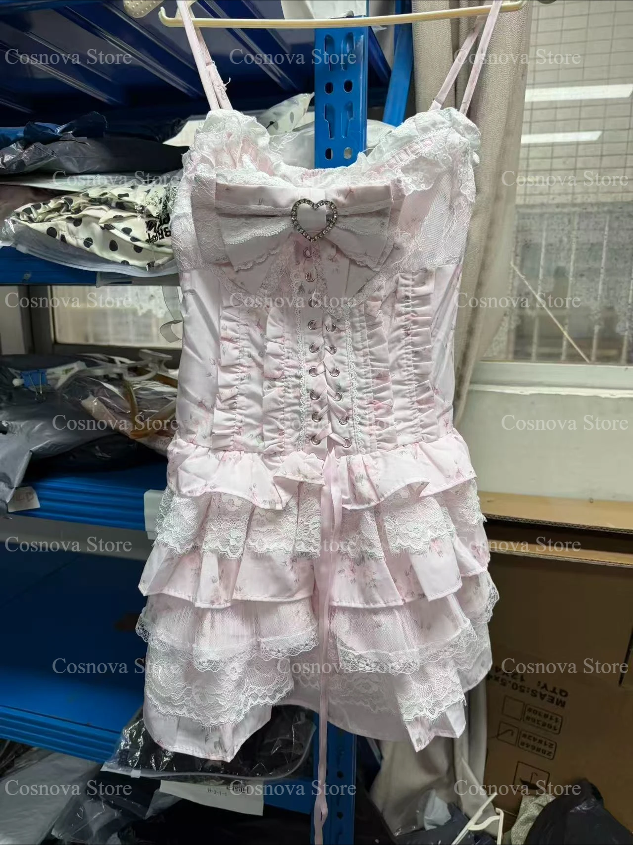 Conjunto de Dos Piezas de Encaje Floral Estilo Lolita Japonés para Mujer, con Lazo, Volantes y Falda Mini a Capas, Ropa Diaria Femenina