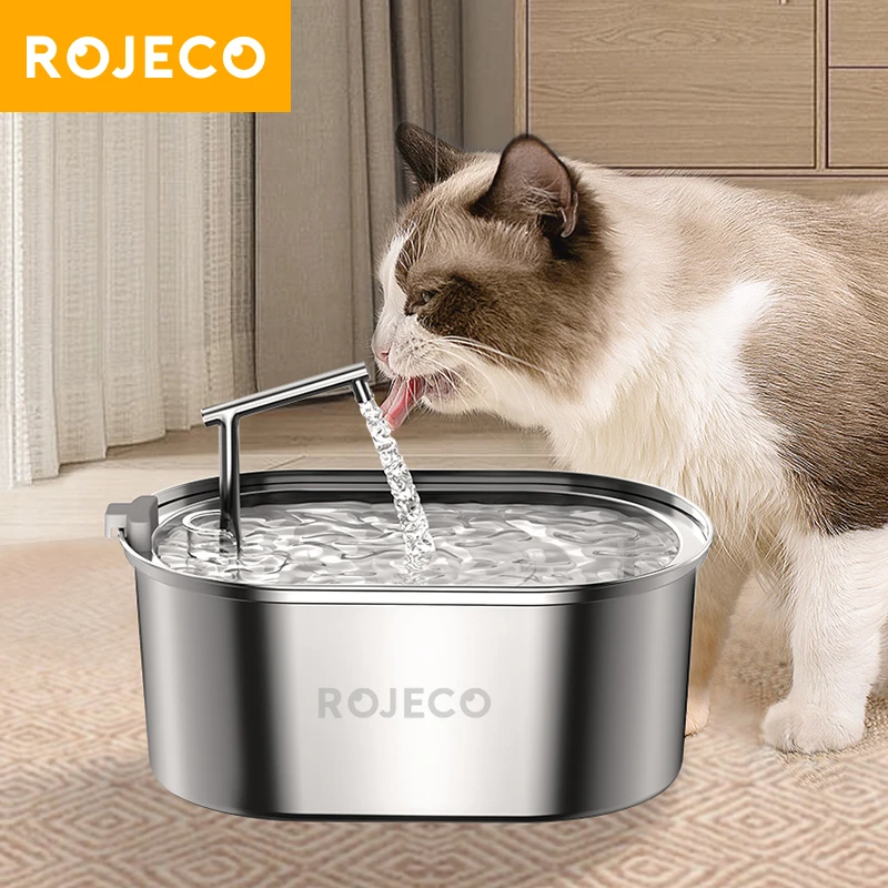 ROJECO-fuente de agua de acero inoxidable para gatos, bebedero automático para gatos, perros, accesorios dispensadores de agua para mascotas