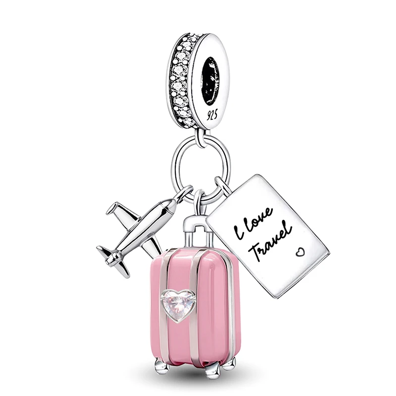 Colgantes de plata de ley 925 con circonita, abalorios de corazón rojo con forma de pata, compatibles con pulseras y brazaletes originales, joyería fina DIY para mujer