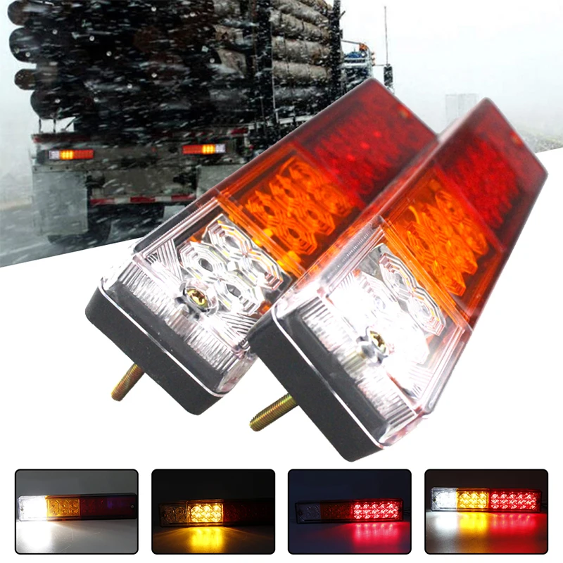 Barra de luces traseras para remolque, lámpara de marcha atrás de freno de estacionamiento, impermeable, 12V, rojo, ámbar y blanco, 20 LED