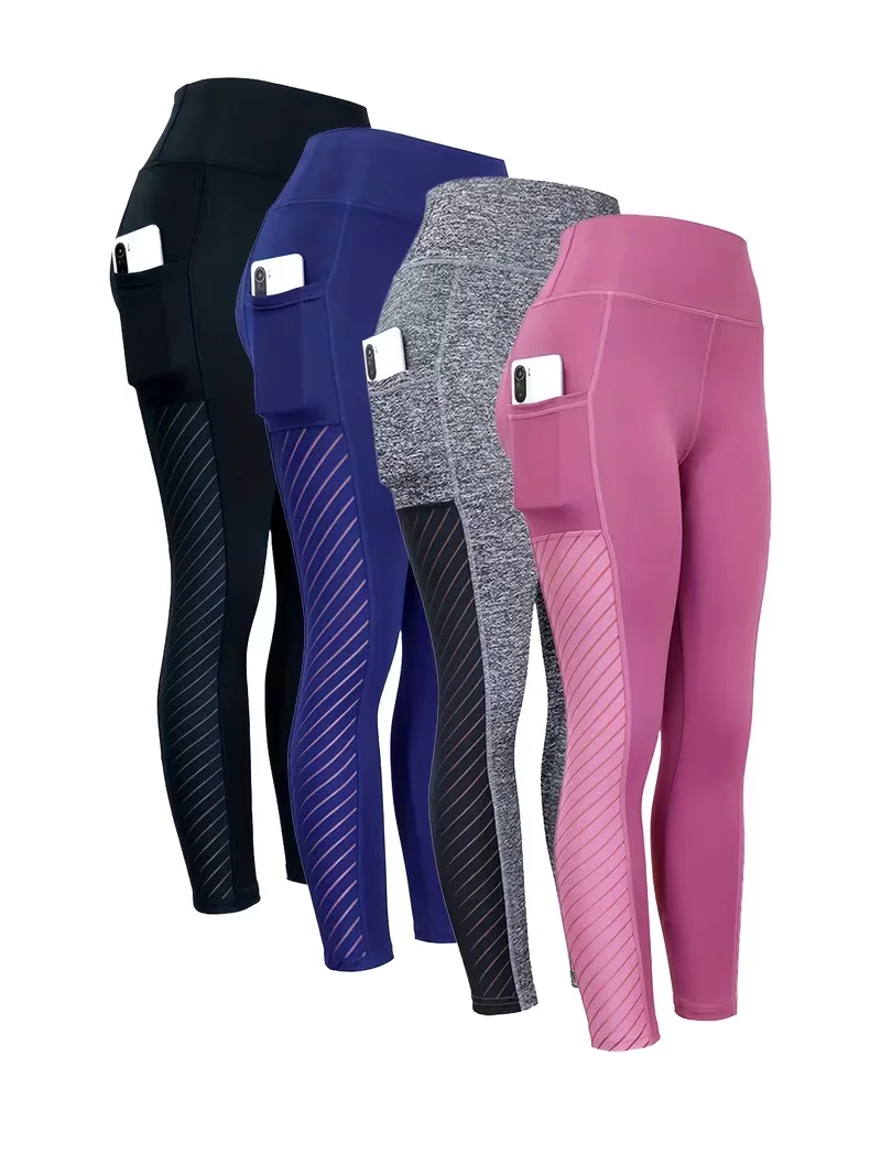 Pantalones de Yoga de cintura alta de malla lateral para mujer, mallas con bolsillos, pantalones hasta el tobillo para entrenamiento con Control de barriga, estilo informal