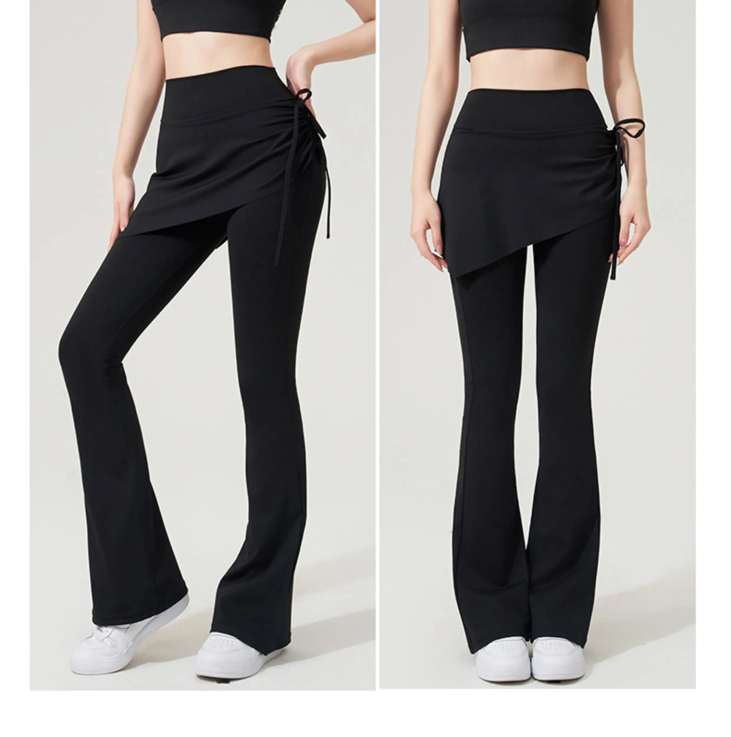 Pantalones de Yoga con parte inferior acampanada, falda falsa de dos piezas, pantalones de cintura alta, levantamiento de cadera, cuerpo ajustado, antiexposición, Pilates, deportes, Fitness