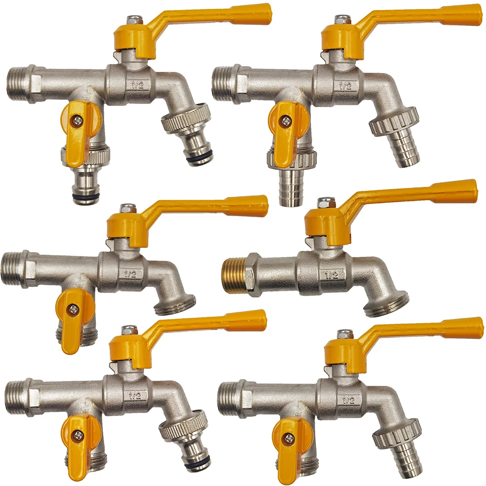 Adaptador de grifo de manguera de jardín, conector de tanque de agua IBC de 1/2 pulgadas, riego de 2 vías y 1 vía, junta de grifo de latón, válvula de bola de repuesto