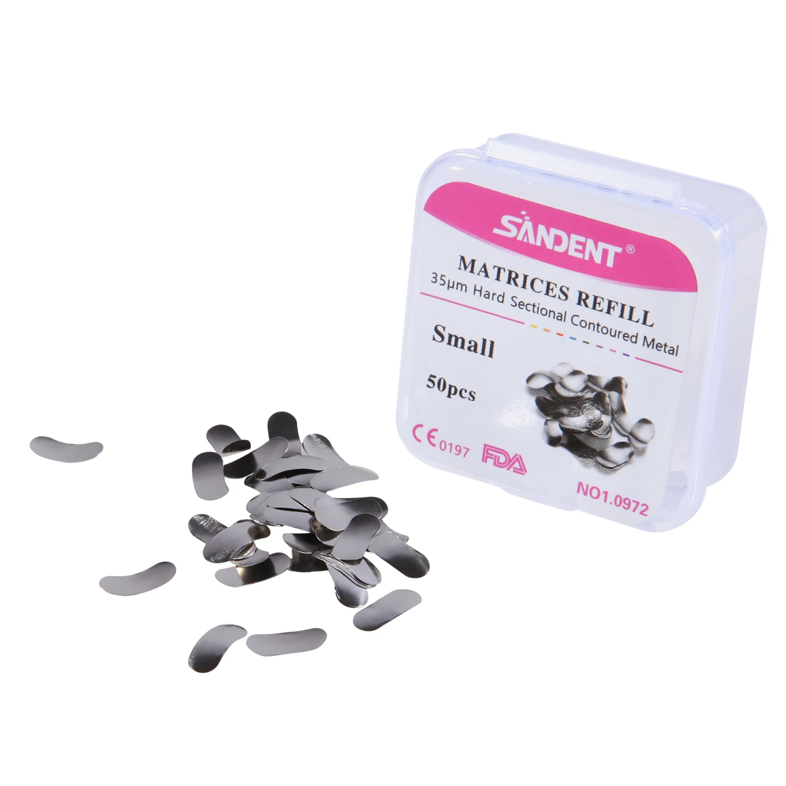 Bandas de Metal para Matrices dentales, recambio de matriz seccional contorneada, tamaños S/M/L, 35μm, herramientas de dentadura de repuesto, 50 piezas
