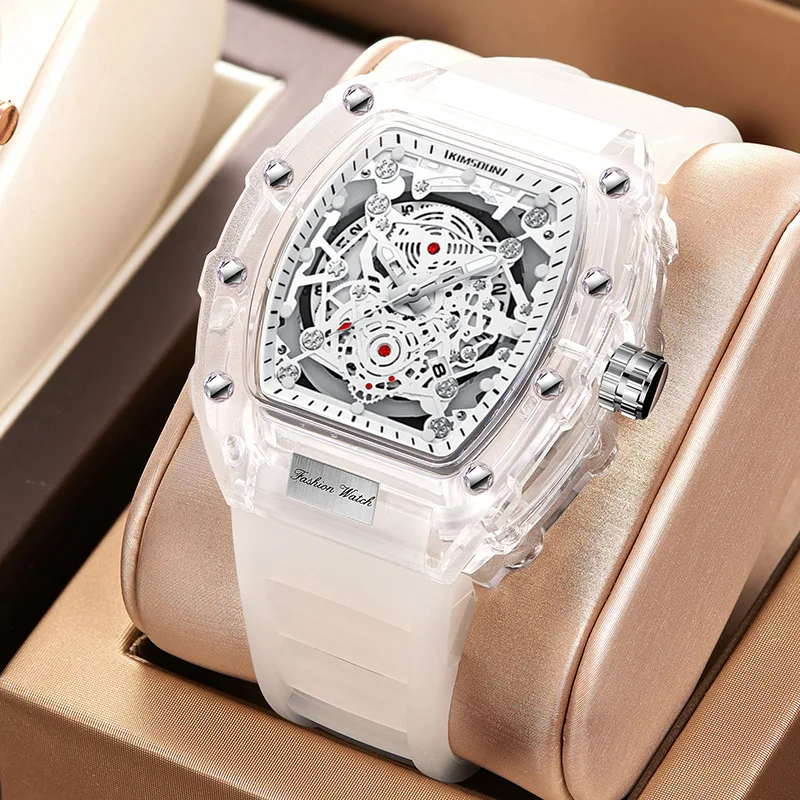 Reloj de Hombre UTHAI BK134, Moderno, con Forma de Barril, Transparente, Resistente al Agua, de Cuarzo, Deportivo, para Regalo