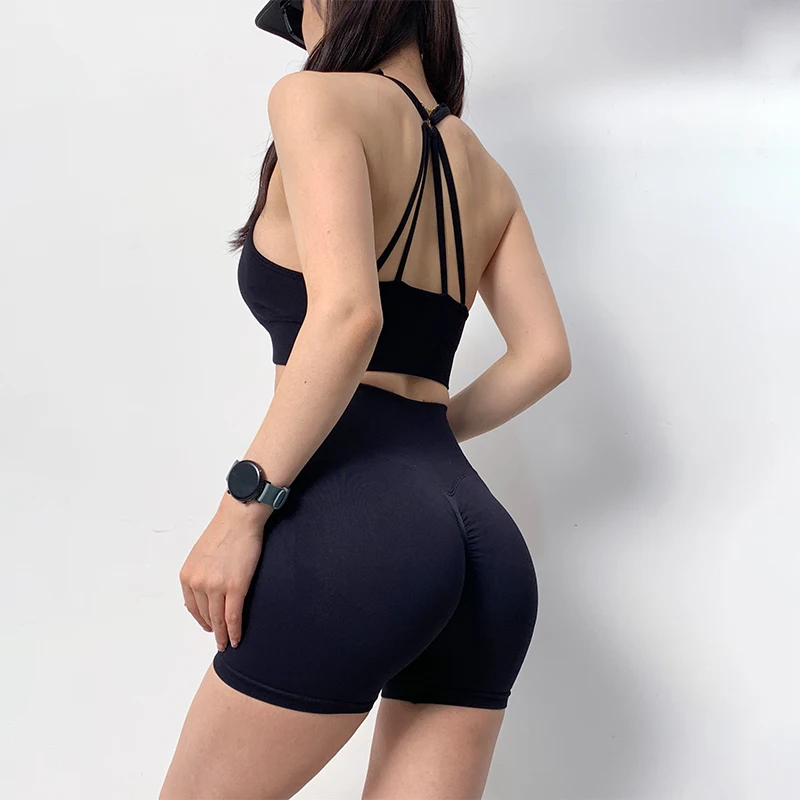 Conjuntos de Yoga de 2 uds., trajes de entrenamiento de cintura alta para mujer, ropa de gimnasio, trajes deportivos, chándal de Fitness, ropa deportiva, pantalones cortos