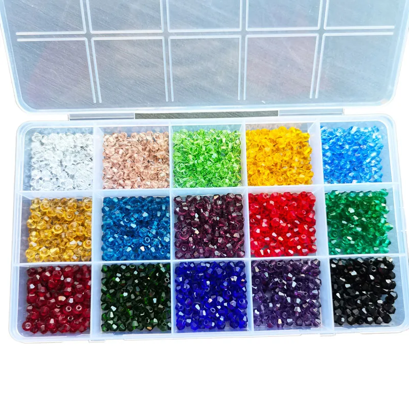 Juego de cuentas de cristal bicono de 24 colores con estuche de almacenamiento, cuentas facetadas brillantes para fabricación de joyería, collar bohemio artesanal DIY