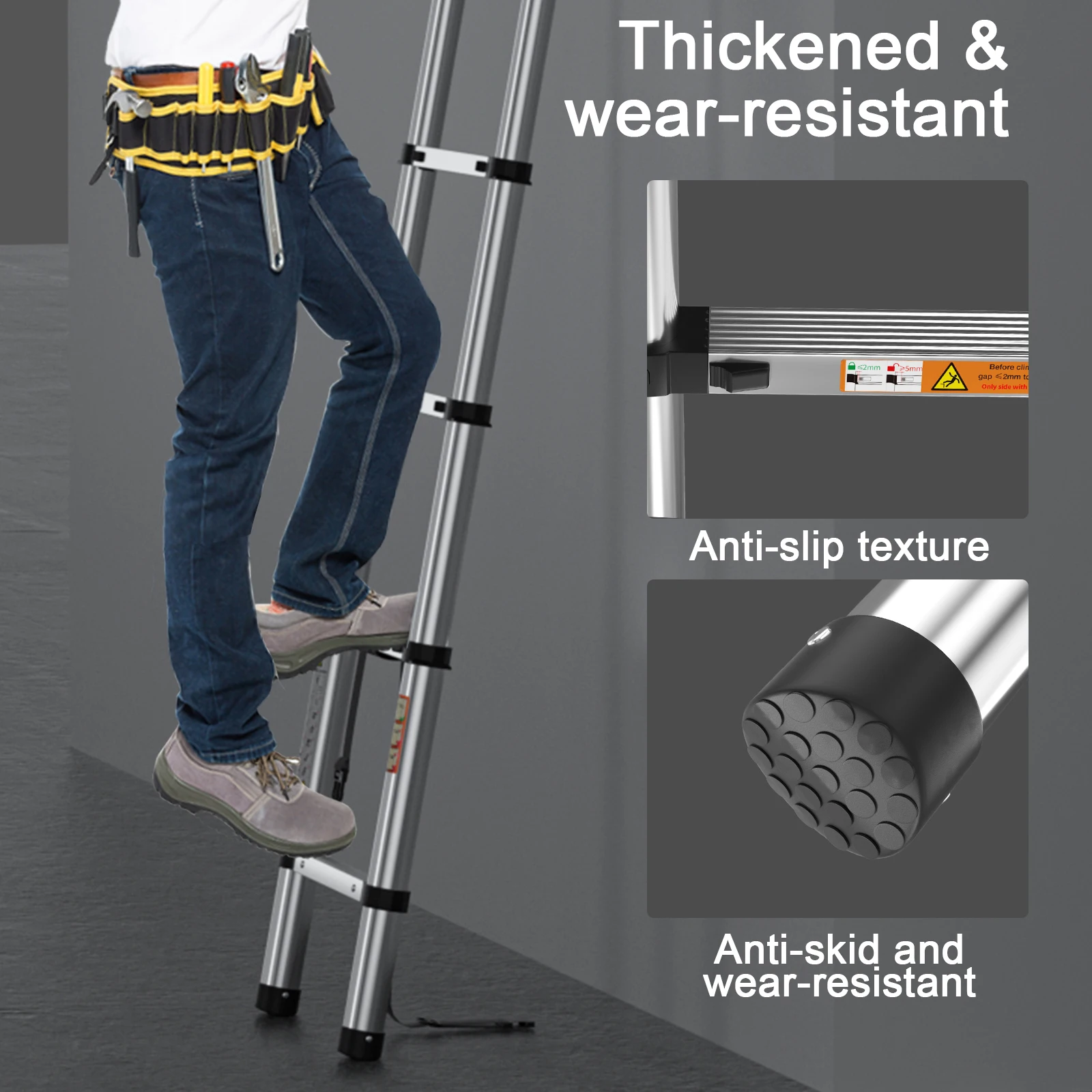 Escalera telescópica de acero inoxidable, carga de 150 kg, conveniente extensible, para tirar paredes, cambio de bombillas, reparación de techos, RV