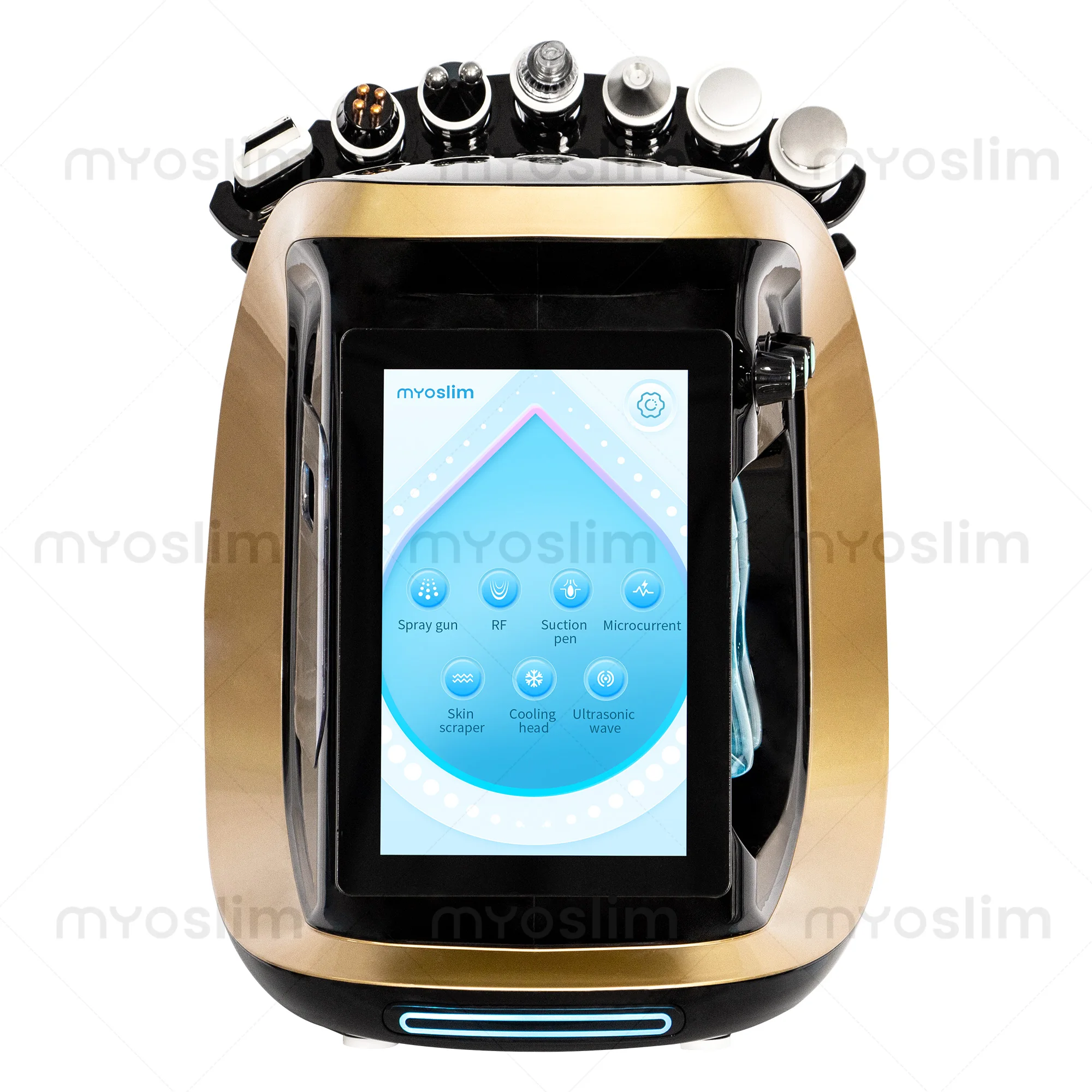 Máquina de Belleza Hidrafacial Multifuncional 7 en 1 con Pantalla Táctil, Pistola de Pulverización, RF, Succión, Microcorriente, Exfoliante de Piel y Enfriamiento