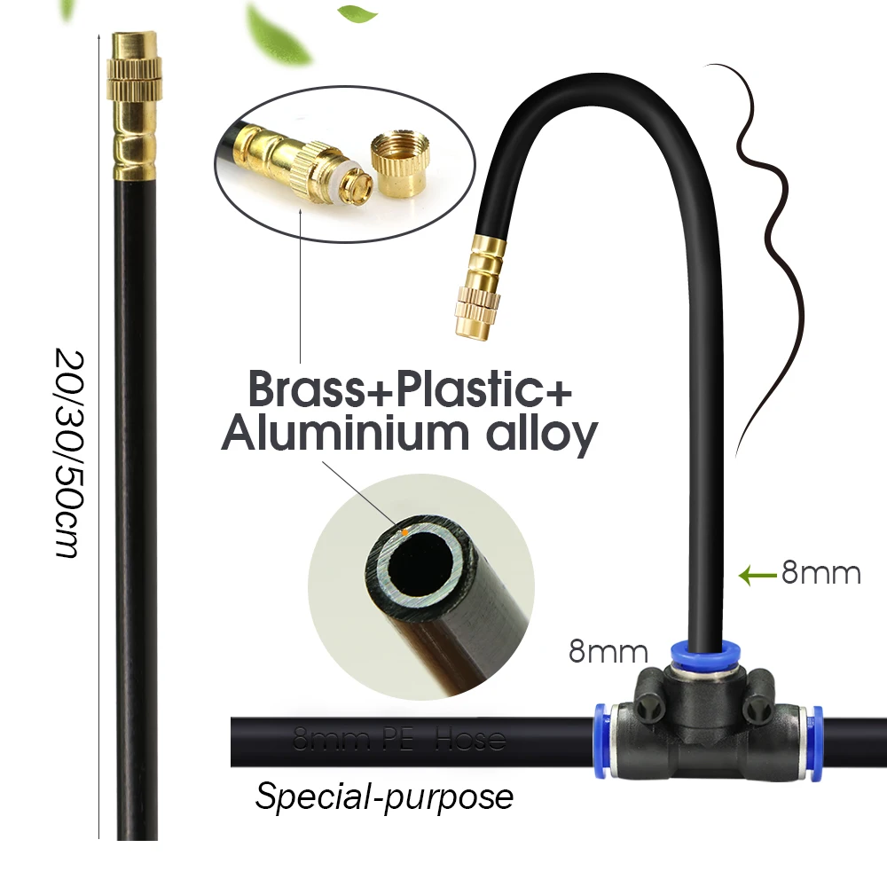 Manguera de PE negra de 8mm, sistema de riego por nebulización con boquilla Flexible de 20cm, Kit de pulverizador ajustable para jardín, bomba autocebante de 45/60/80/100W