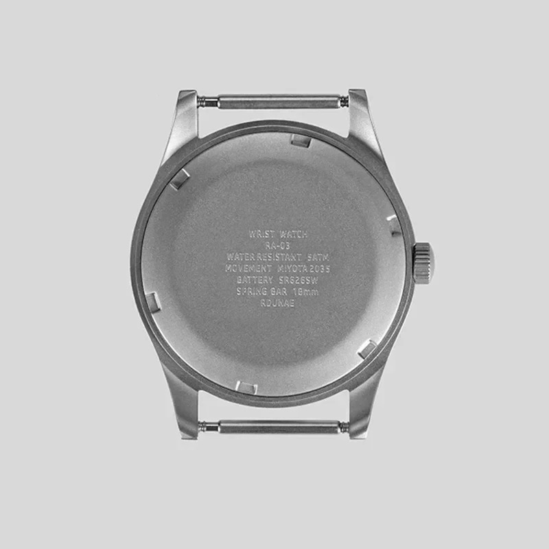 2025 nuevo RDUNAE RA03 34.5mm militar hombres reloj de cuarzo Vintage G10 Miyota 2035 relojes K1 cristal Mineral reloj de pulsera de acero inoxidable