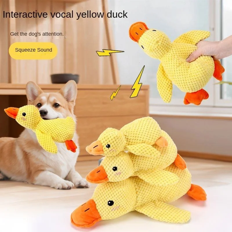 Juguete de Peluche para Perros en Forma de Pato, Resistente a Mordidas, Juguete Chirriante para Cachorros en Fase de Dentición, Pato de Peluche Suave para Dormir, Alivia el Estrés, Juguete Masticable para Mascotas