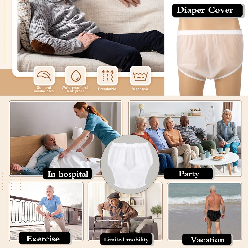 Pañal de tela reutilizable para adultos, cubierta extraíble, pantalones para incontinencia, protección impermeable para ir en la parte superior con pañales y calzoncillos, 2 uds.