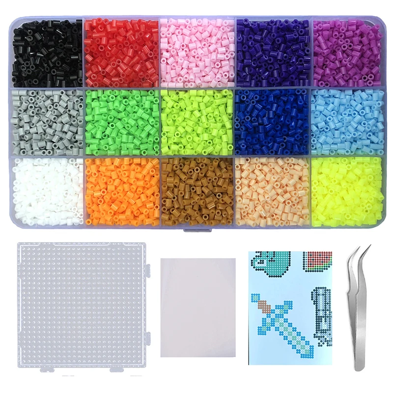 Juego de 15 colores de 5mm/2,6mm, cuentas de fusión, rompecabezas artístico de píxel, cuentas Hama, rompecabezas 3D Diy, regalo hecho a mano, Kit de cuentas de hierro, juguete
