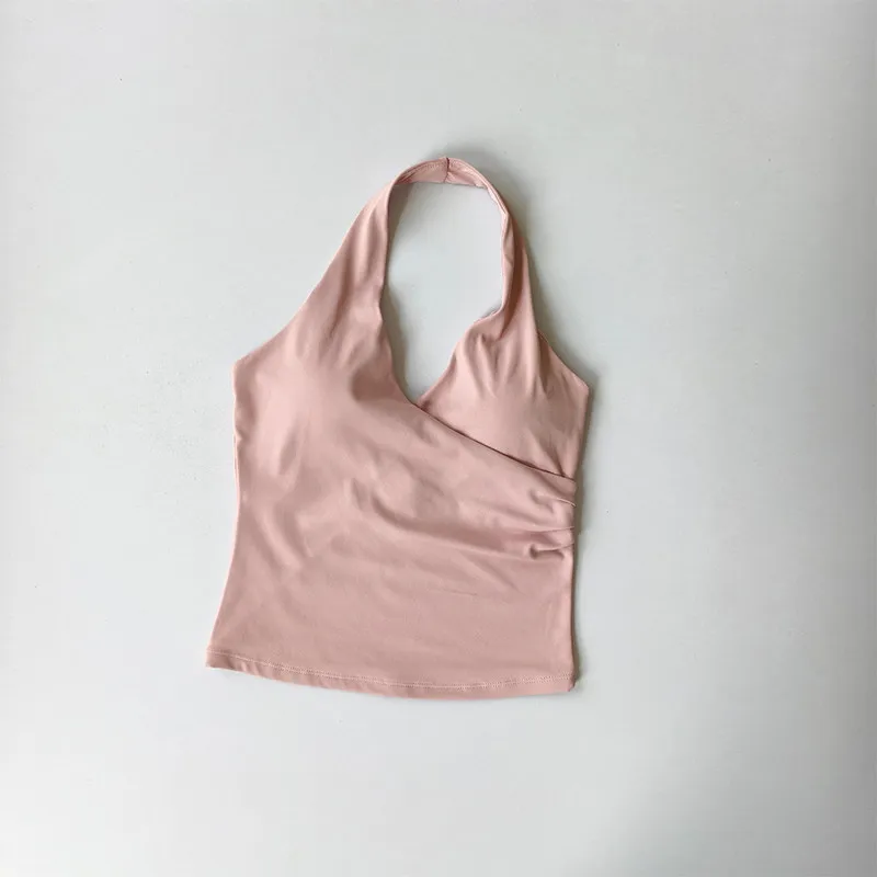 Top deportivo sexy con cuello en V y espalda cruzada, sin mangas, con almohadillas, efecto segunda piel, diseño de espalda atractiva, para yoga y fitness.