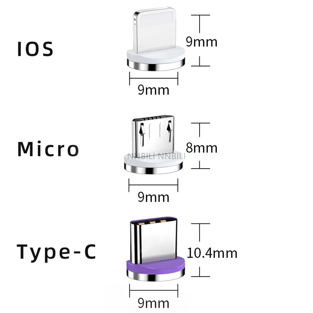 NNBILI - Juego de 5 Conectores Magnéticos Redondos de 5A para iPhone Tipo C, Conectores Micro USB C de 3A, Adaptador de Carga Rápida, Conector Magnético USB-C para Teléfono