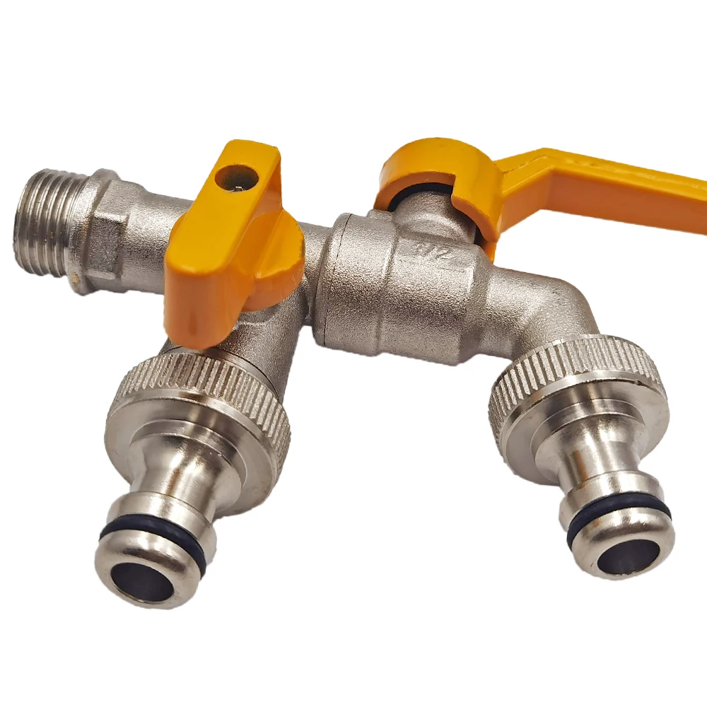 Adaptador de grifo de manguera de jardín, conector de tanque de agua IBC de 1/2 pulgadas, riego de 2 vías y 1 vía, junta de grifo de latón, válvula de bola de repuesto