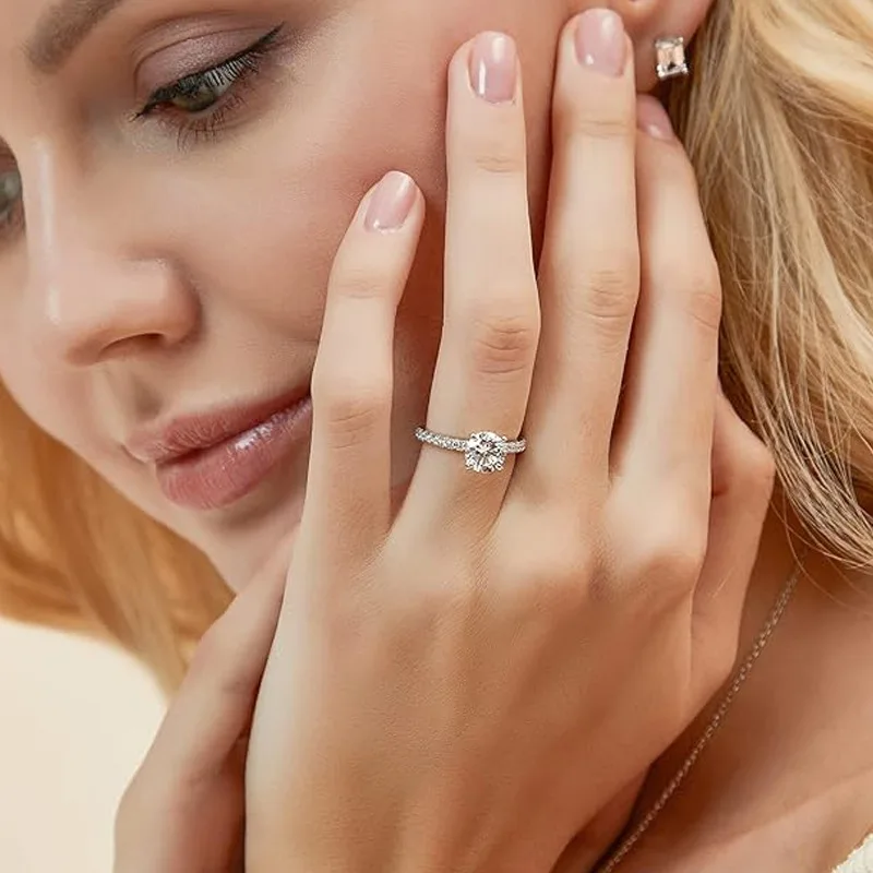 Anillo solitario de moissanita certificado Lnngy de 8mm y 2ct, anillos de compromiso rellenos de oro de 14K para mujer, regalo de joyería para fiesta de boda