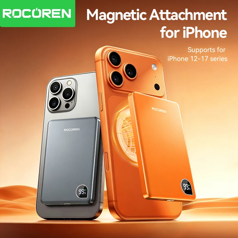 Rocoren, batería externa magnética de 10000 mAh, 5000 mAh, con carga rápida PD de 20 W, pantalla digital, cargador inalámbrico, batería externa portátil para iPhone 18, 17, 16 Pro Max.