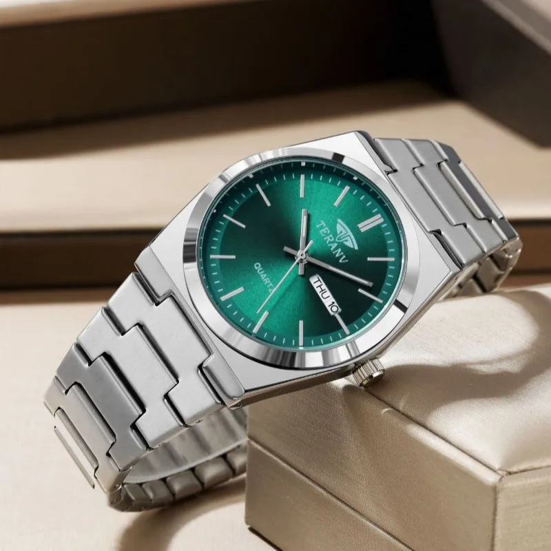 Reloj para hombre, reloj delgado de cuarzo de moda con calendario de acero inoxidable