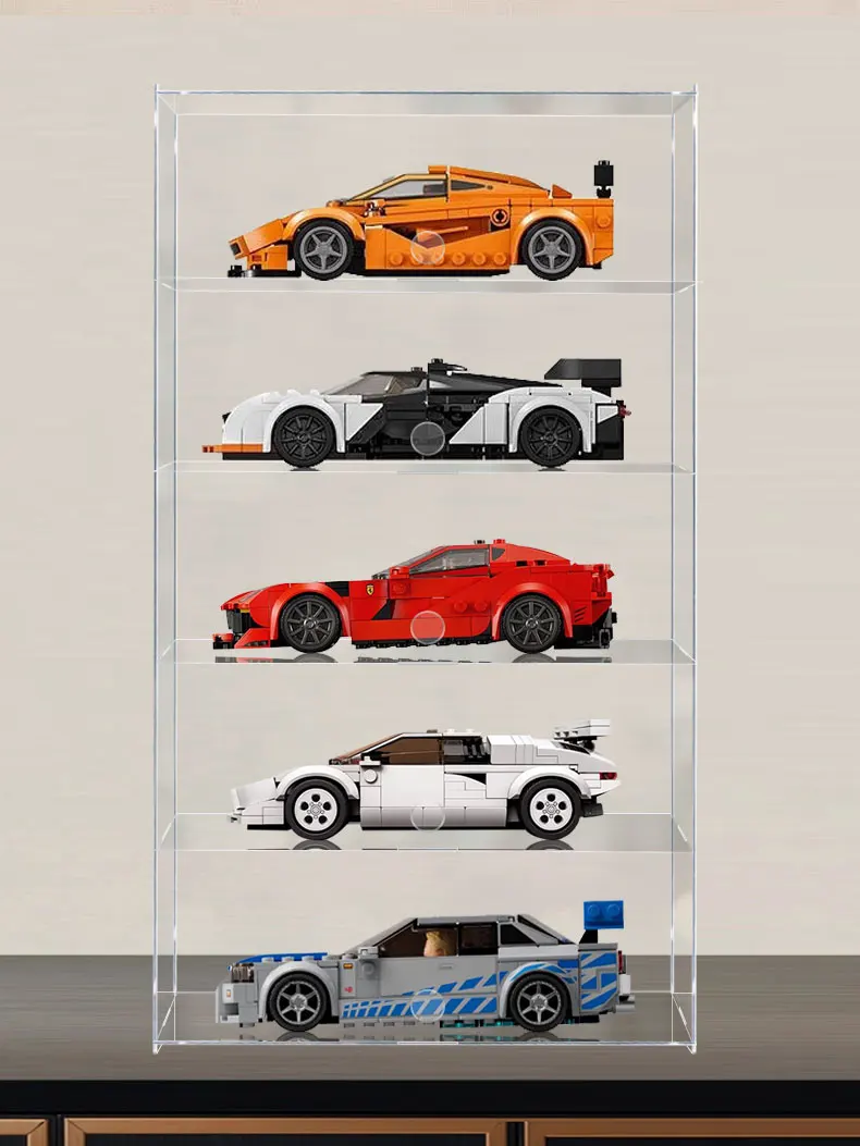 Vitrina de modelo de coche acrílica de 2-5 capas para la serie Lego Speed Racing, caja de exhibición, gabinete de polvo de almacenamiento de escena transparente de coche