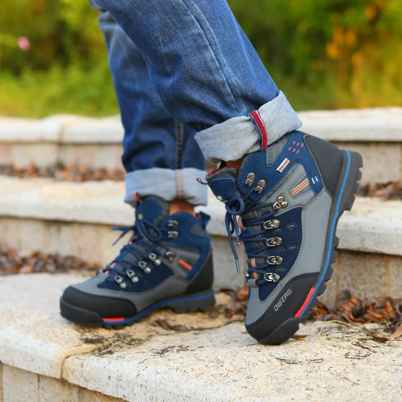 HIKEUP-zapatos altos de invierno para hombre, botas de nieve antifrío, impermeables, informales, acolchadas, cálidas, para caminar