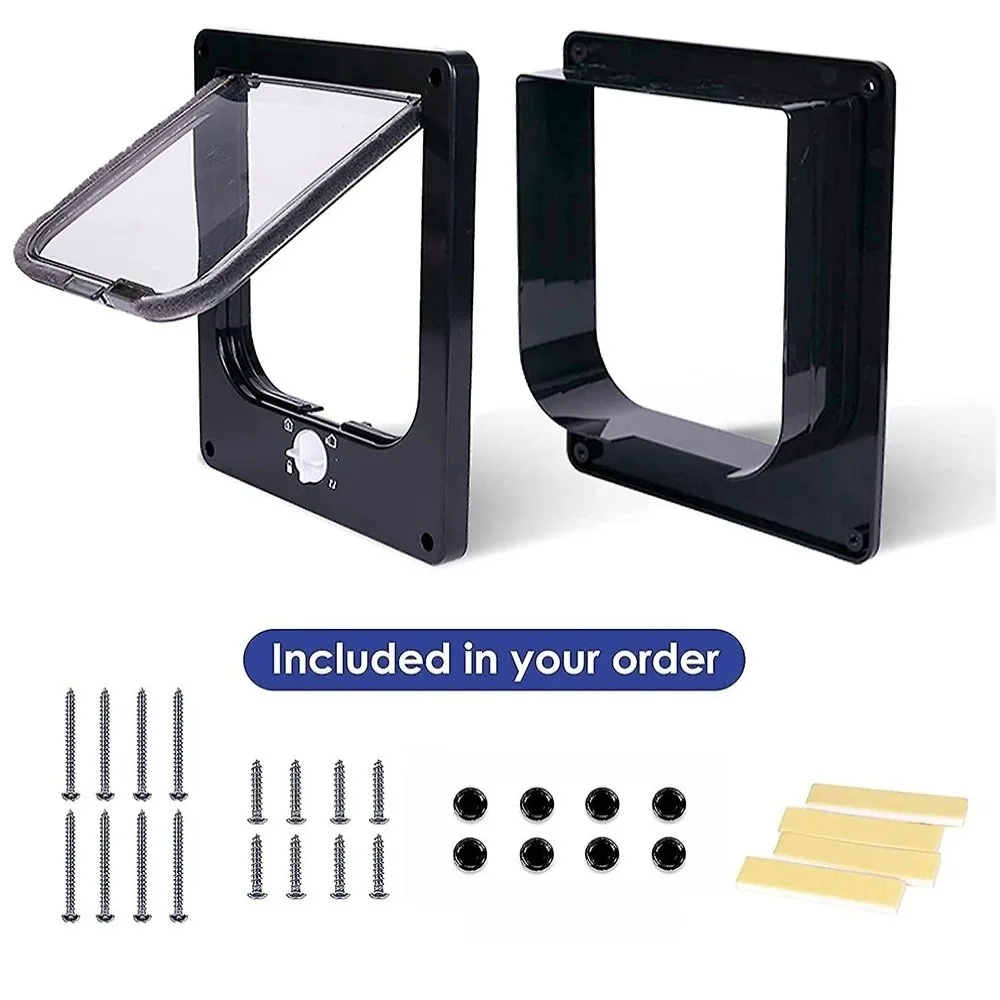 Puerta para Gatos con 4 Modos de Cierre, con Cerradura de Seguridad, Resistente a la Intemperie, de ABS, con Cierre Automático, Perilla Giratoria, Fácil Instalación, Puerta para Perros