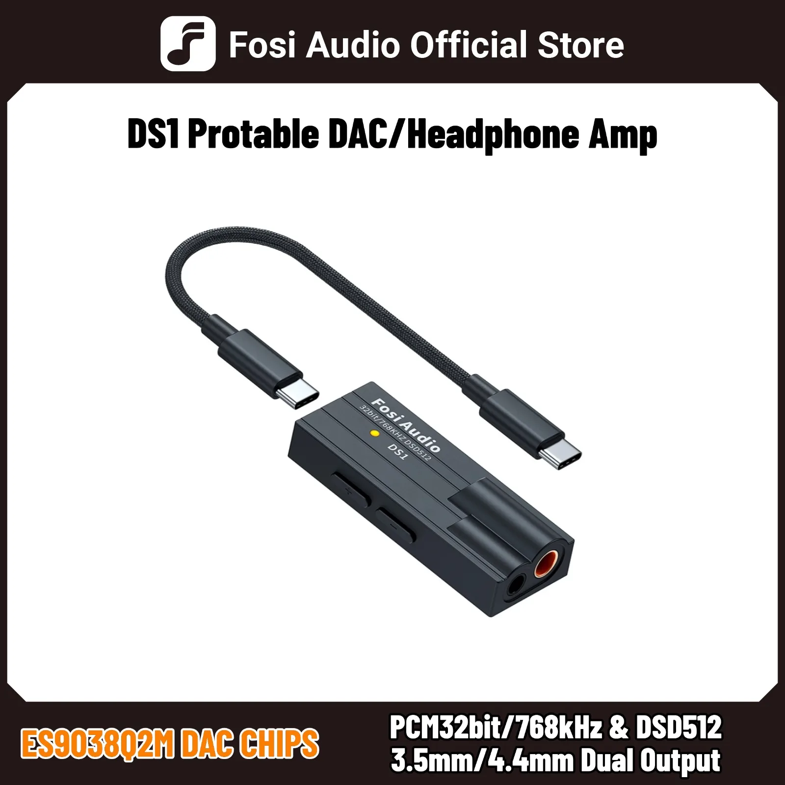 Fosi Audio DS1 DSD512 HiFi USB DAC Dongle amplificador de auriculares Mini decodificador de Audio compatible con 32 bits/768 kHz con 4,4 MM equilibrado