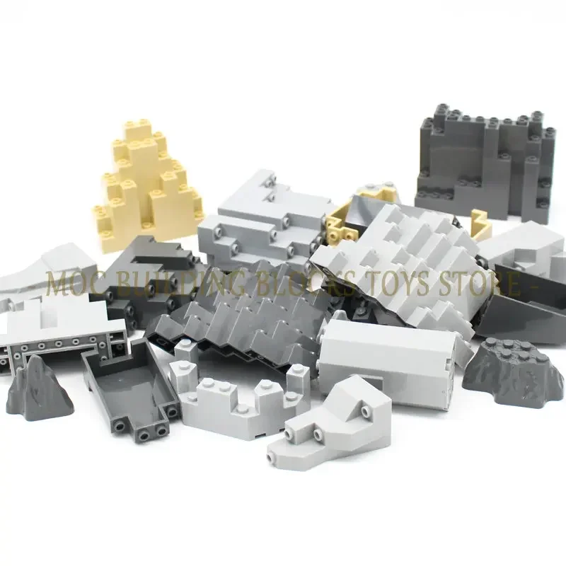 MOC Brick Rock Triangular rocalla piedra pared losa Barbacan Rampart montaña bloque de construcción DIY iluminar Compatible con juguete