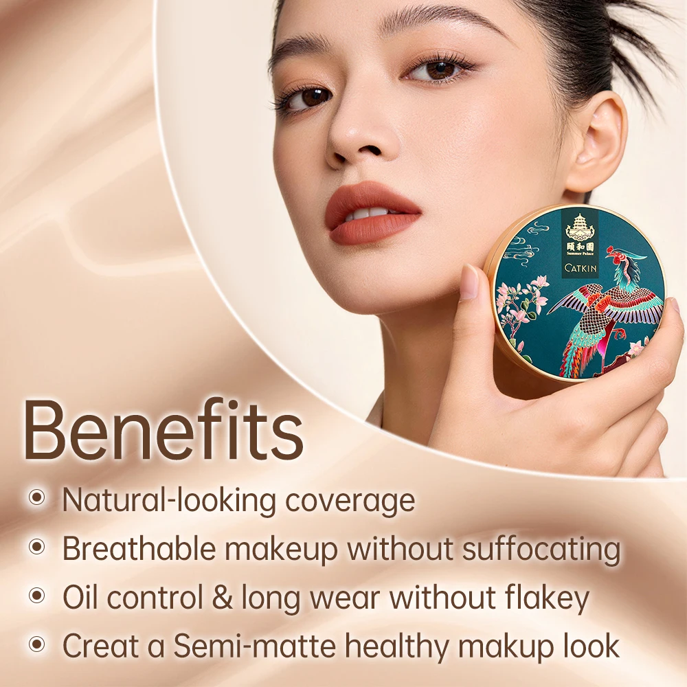 CATKIN BB Cream Air Cushion Foundation Corrector de cobertura natural contra la humedad + Recambio gratis Mediano/Ligero 0,46 onzas