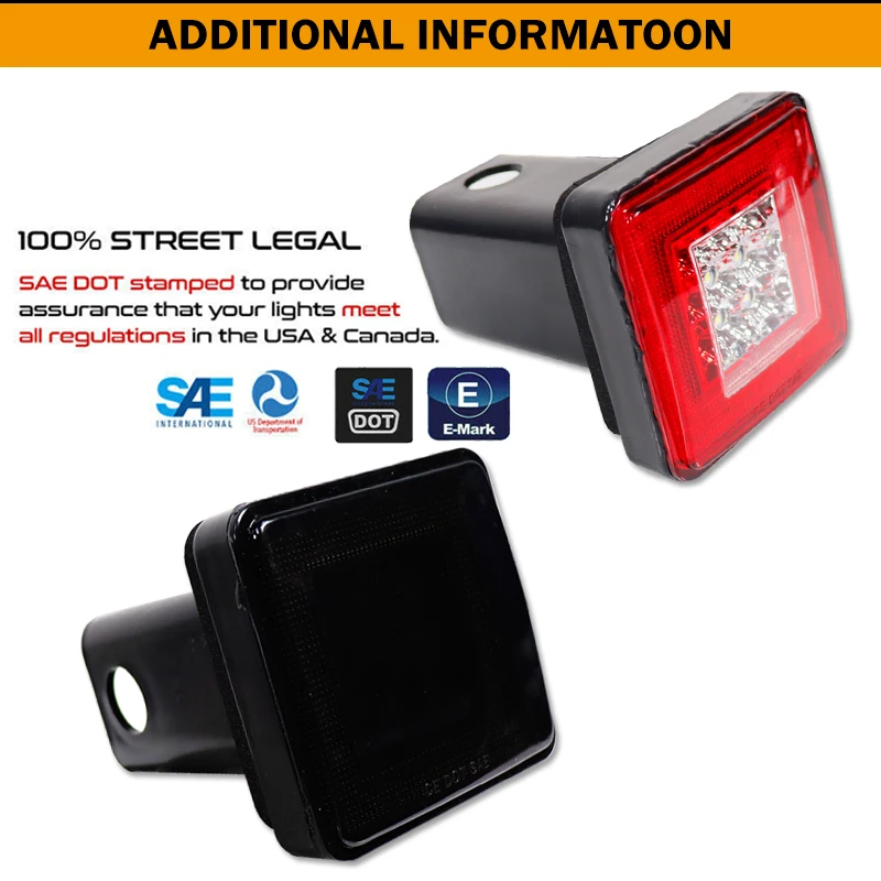 Luz trasera/freno de coche con camión SUV remolque clase 3/4/5 receptor de enganche de remolque de 2 pulgadas lámpara de freno roja, lámpara trasera, luz inversa blanca