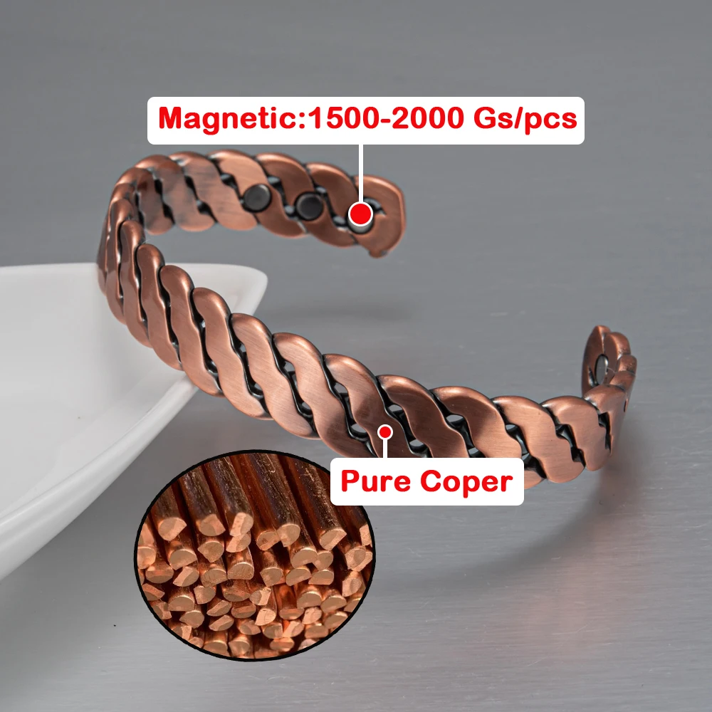 Pulseras de Cobre Puro Vinterly, Trenzadas a Mano, Ajustables de 12 mm, Joyería Magnética de Alta Energía para la Salud, Brazalete Redimensionable