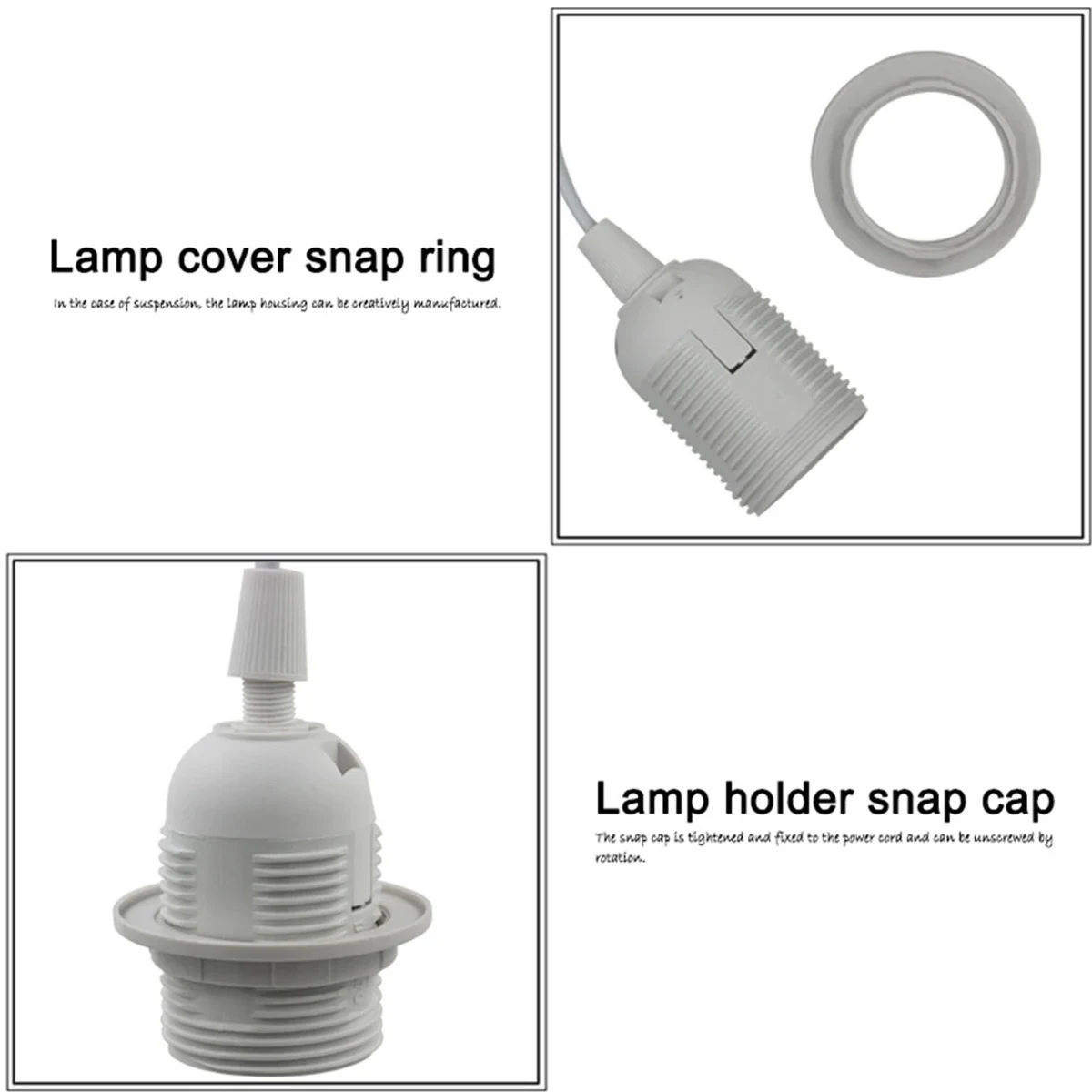 Cable de alimentación de 1.8m con enchufe EU/US, base de lámpara E27 con interruptor y cable para lámpara colgante.