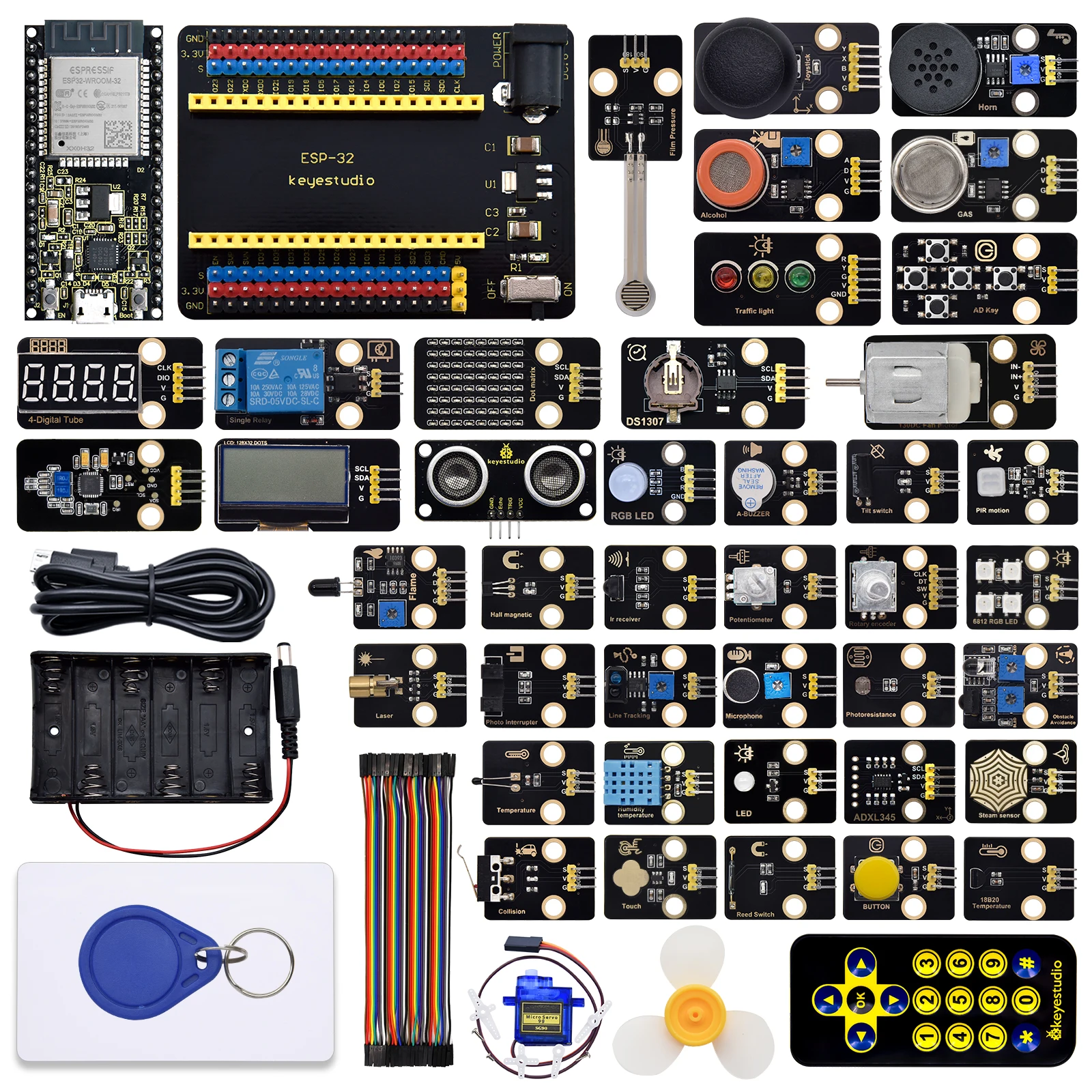 Kit de Módulos de Sensores Keyestudio ESP32 42 en 1 para Kit Electrónico DIY ESP32 Compatible con Arduino C y MicroPython (65 Proyectos)