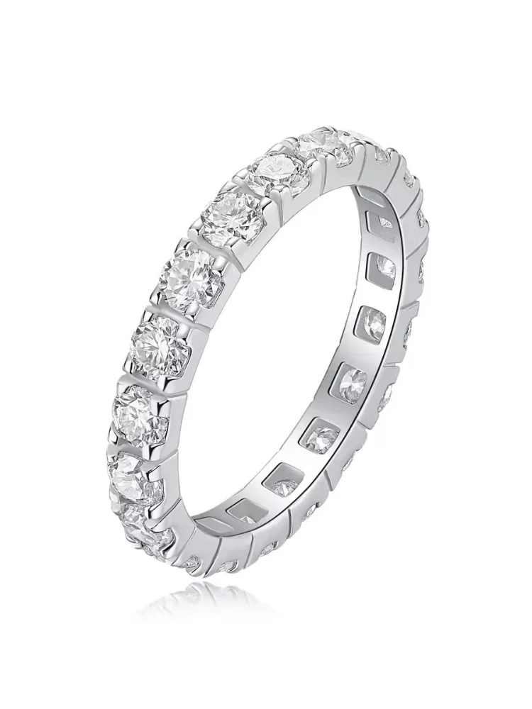 Anillo de Boda Sencillo y Moderno con Diamante de Moissanita Circular Blanco Real para Uso Diario, Joyería de Moda para Mujer
