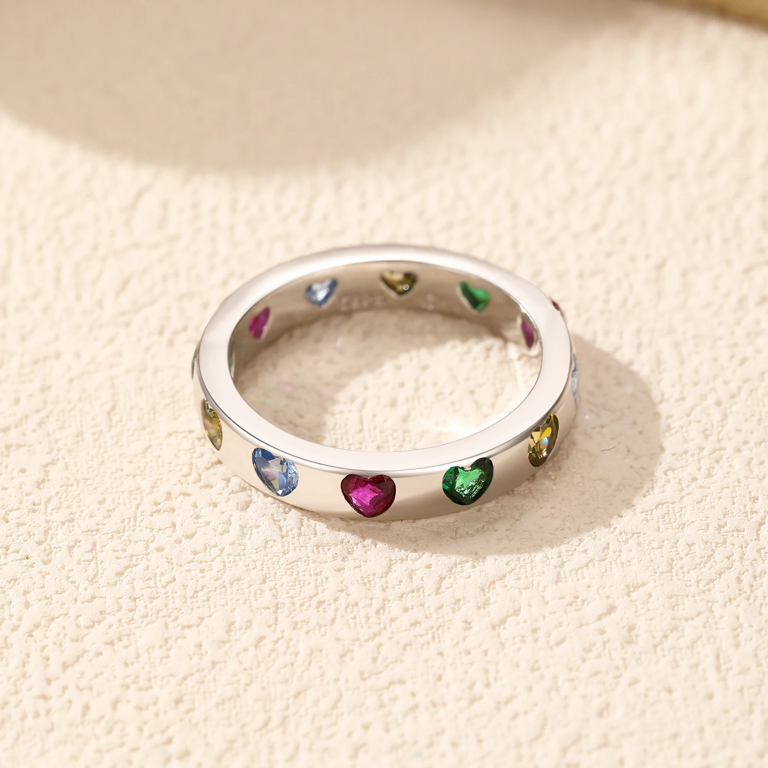 MODIAN Plata de Ley 925 dulce romántico colorido circón corazón apilable eternidad banda anillos de moda para mujeres joyería fina