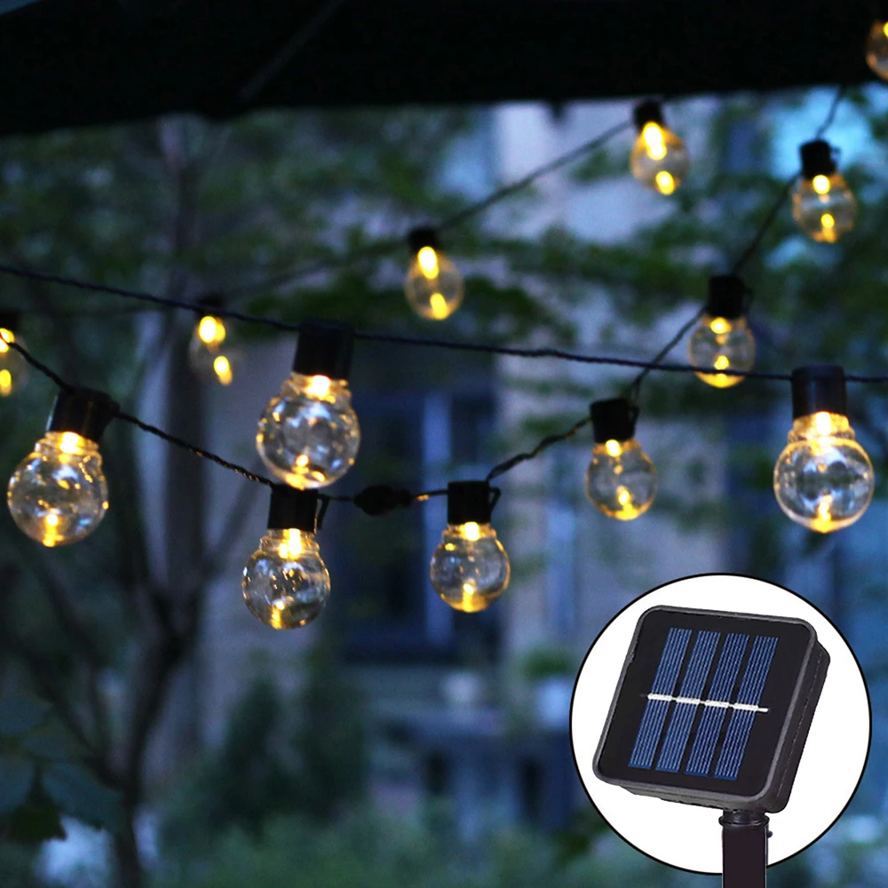 Guirnalda de luces LED solares para exteriores, guirnalda de luces de calle para Navidad, jardín, Camping, terraza, decoración de fiesta