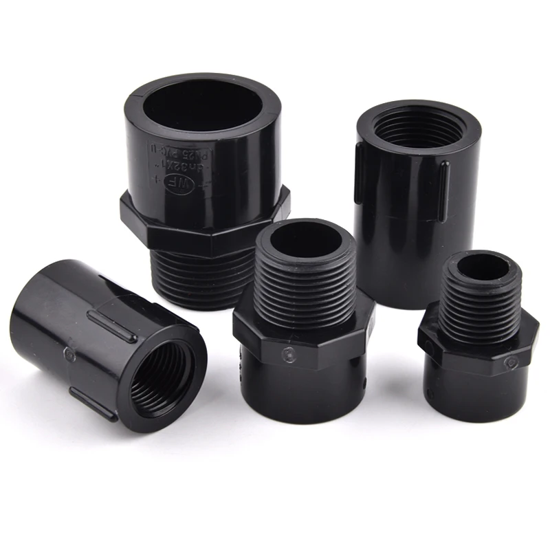 Conector directo de PVC negro, rosca macho/hembra de 1/2 "3/4" 1 "a 20/25/32mm, accesorios de junta recta para tubería de agua de riego de jardín