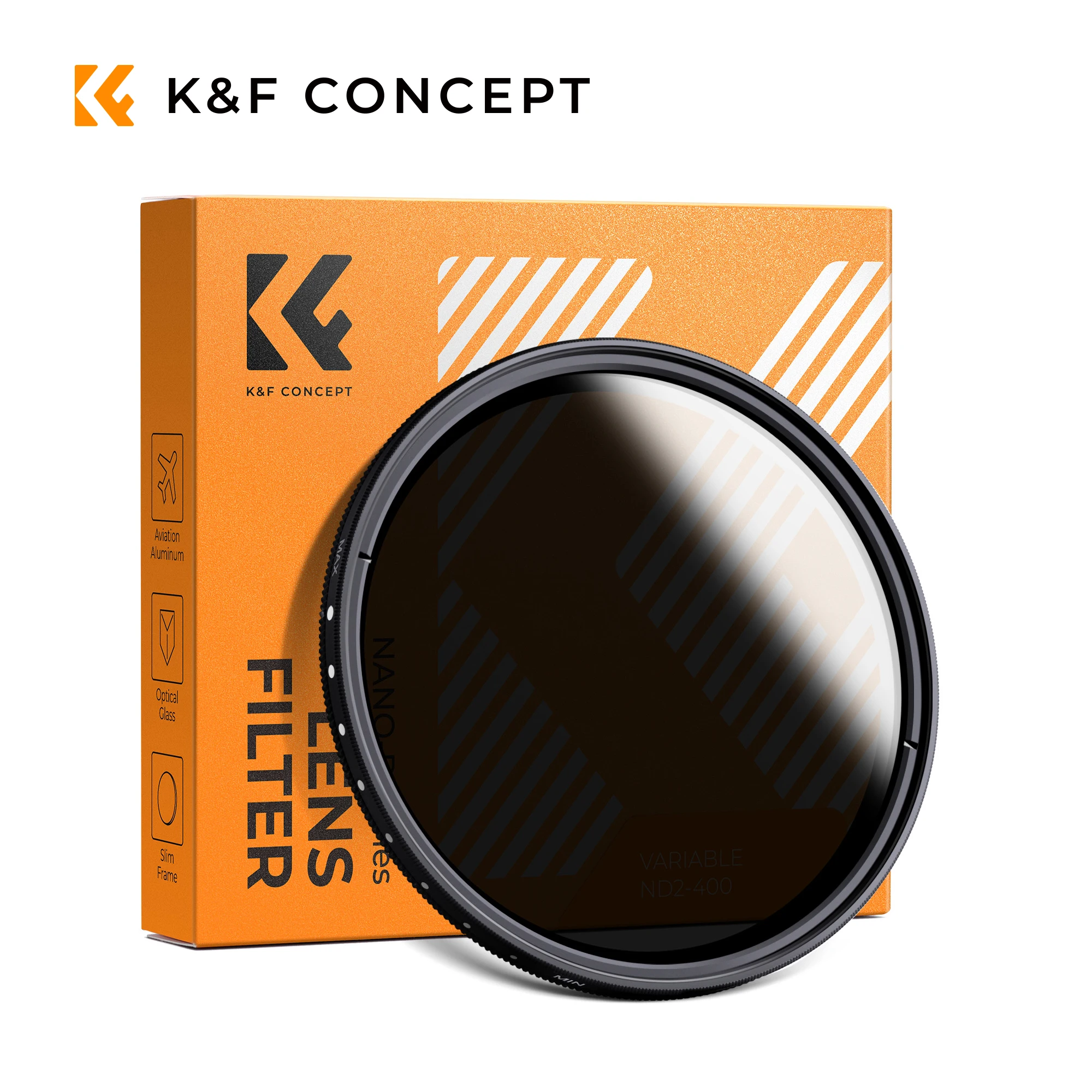 Filtro de densidad neutra variable ND2-400 de K&F CONCEPT, de 37 mm a 82 mm, filtro ND variable ultrafino para lentes de cámara y lentes de teléfono con sistema de sujeción.