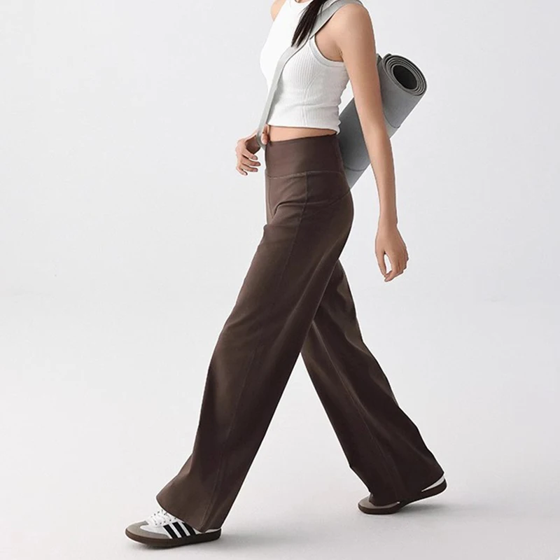 Pantalones de alta calidad para mujer con bolsillos, pantalones de chándal sueltos elásticos de cintura alta, pantalones deportivos de ocio y entrenamiento para Yoga