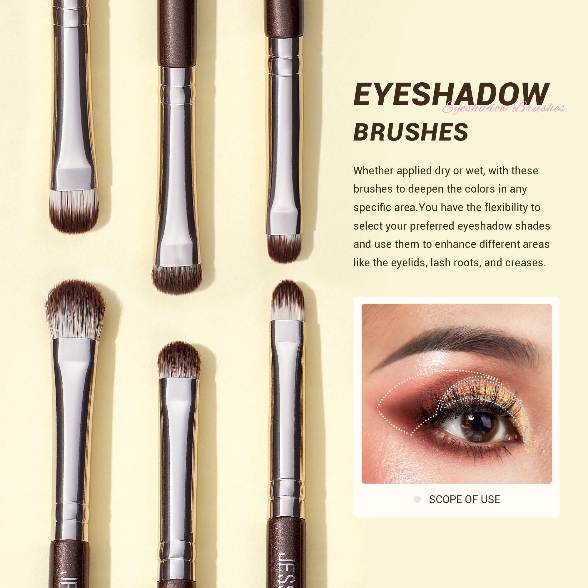 Jessup Juego de brochas de maquillaje para ojos, profesional, 15 Uds., brochas para sombra de ojos, corrector vegano, delineador de cejas, brocha para mezclar, marrón, T499