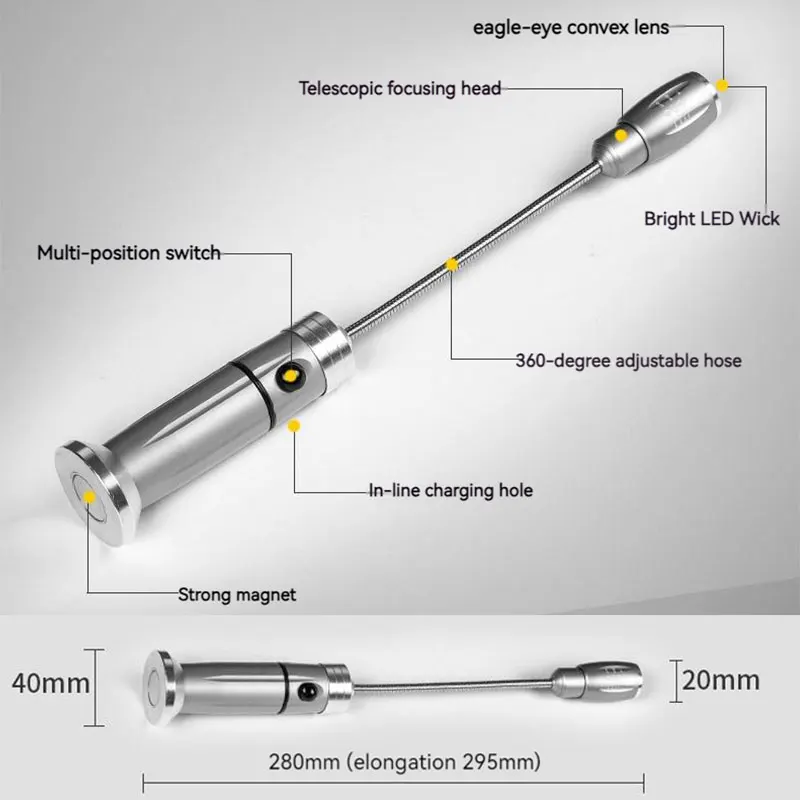 Linterna LED Luz para barbacoa al aire libre Lámpara de parrilla superbrillante con zoom ajustable 360 °   Antorcha de trabajo de emergencia para acampar con base magnética